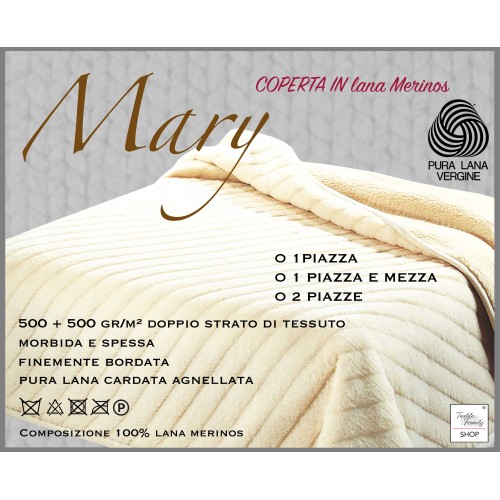 COPERTA MARY in vera LANA MERINOS 1000 gr. Pura lana vergine