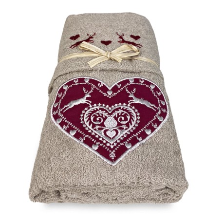 TOWEL SET TYROLEAN TYROL HEART DEER TAUPE