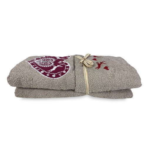 TOWEL SET TYROLEAN TYROL HEART DEER TAUPE