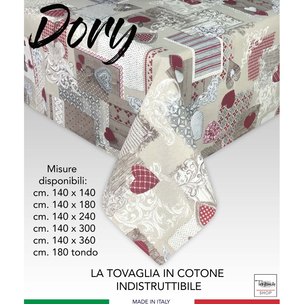 TOVAGLIA DORY tirolese CUORE MARGOT ROSSO in cotone