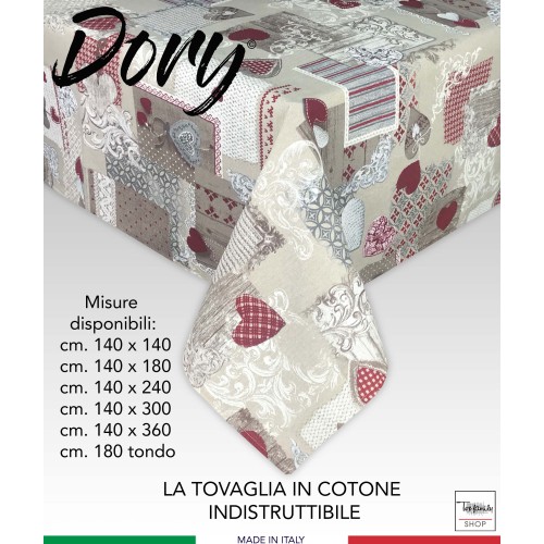 TOVAGLIA DORY tirolese CUORE MARGOT ROSSO in cotone