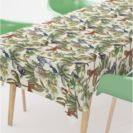 Mantel de algodón con diseño JUNGLE hecho en Italia