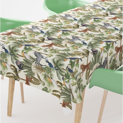BAUMWOLL-TISCHDECKE mit JUNGLE-Design, hergestellt in Italien