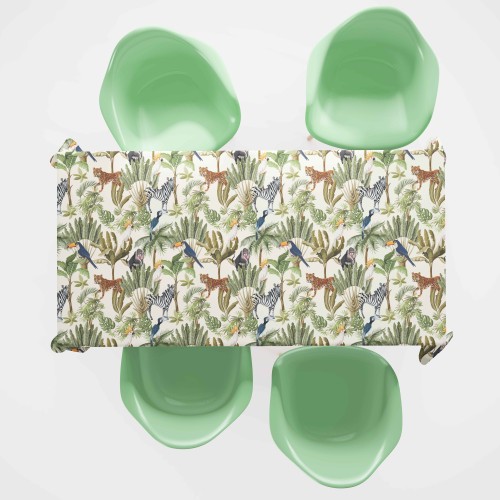 BAUMWOLL-TISCHDECKE mit JUNGLE-Design, hergestellt in Italien