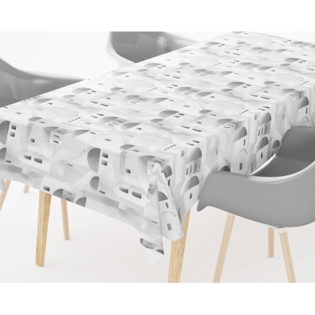 MANTEL DE ALGODÓN con diseño SANTORINI gris hecho en Italia