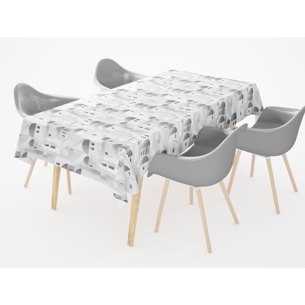 BAUMWOLL-TISCHDECKE mit grauem SANTORINI-Design, hergestellt in Italien