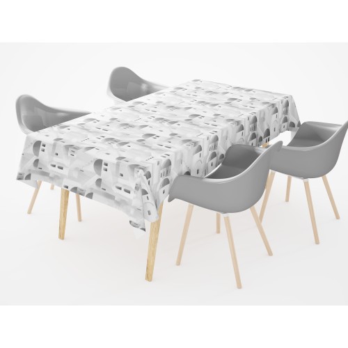 BAUMWOLL-TISCHDECKE mit grauem SANTORINI-Design, hergestellt in Italien