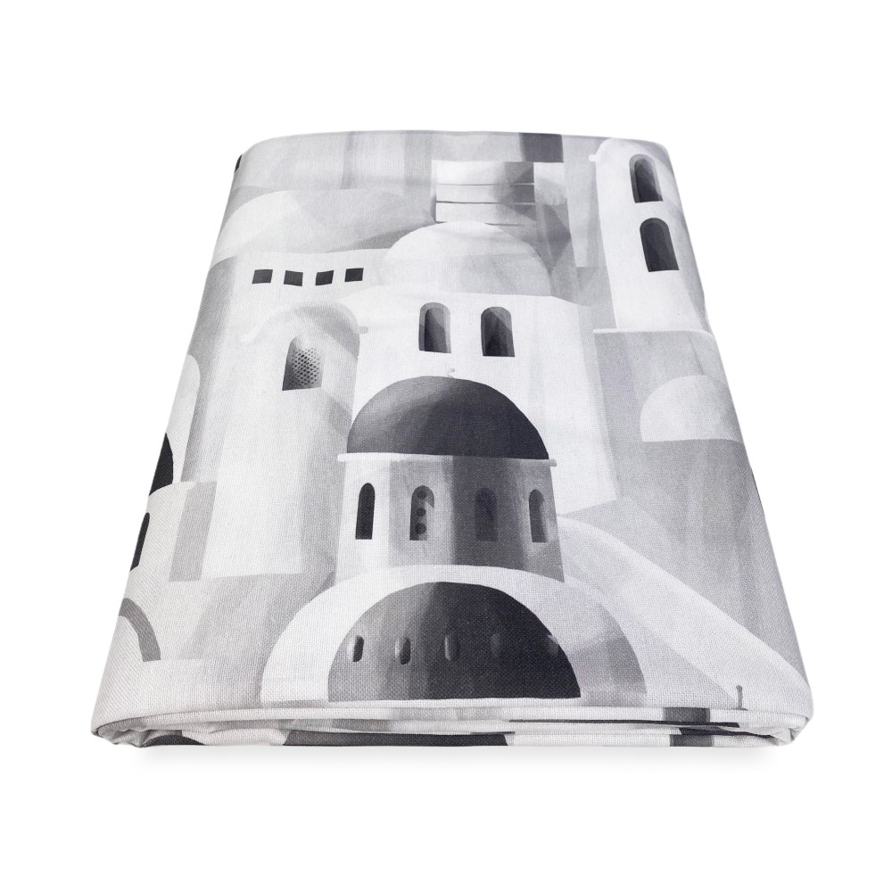 MANTEL DE ALGODÓN con diseño SANTORINI gris hecho en Italia