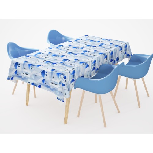 MANTEL DE ALGODÓN azul SANTORINI diseño made in Italy
