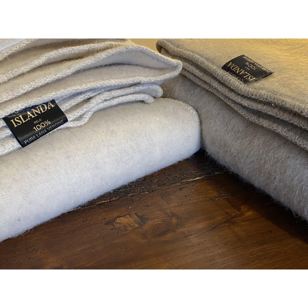 ICELAND BLANKET in genuine pure virgin WOOL soft and warm BEIGE Melange
