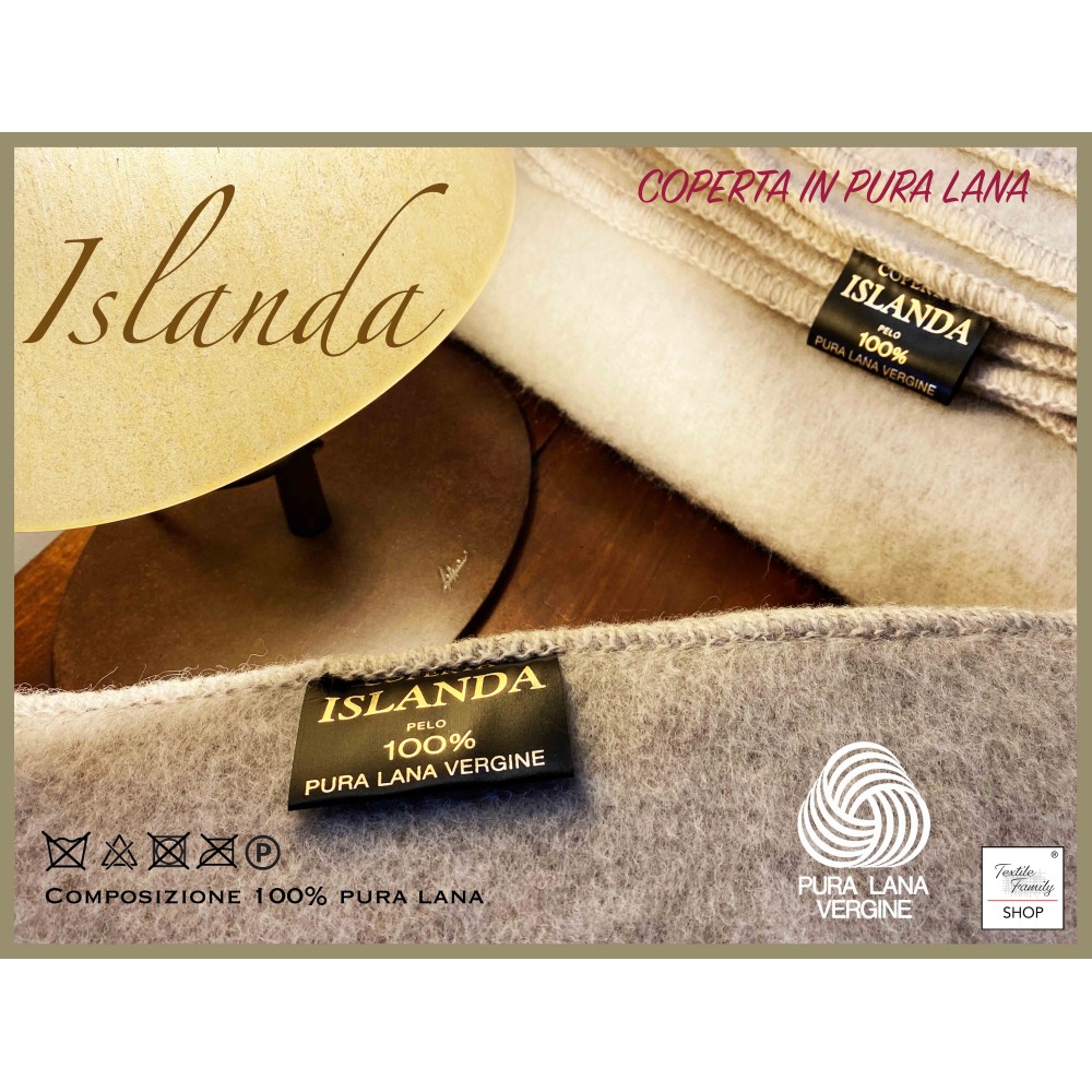 COPERTA ISLANDA in vera pura LANA vergine  morbida e calda BEIGE Melange