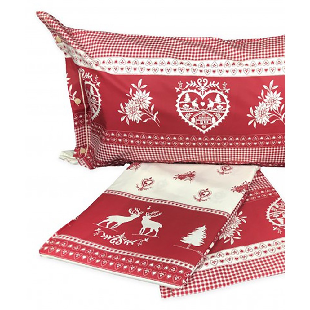 COMPLETO lenzuolo TIROLESE dis. TIROLO in puro cotone Made in Italy