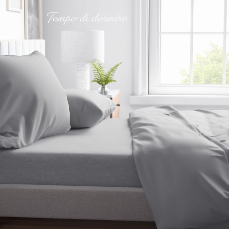 FEUILLE COMPLÈTE en microfibre souple COULEUR UNIE GRIS PERLE Double 2 CARRÉS pas de repassage