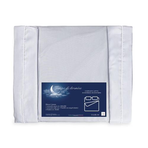 SHEET SET in soft microfiber SOLID COLOR pearl gray Double 2 SQUARES no iron
