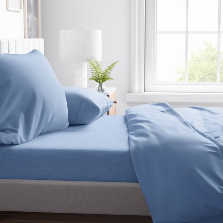 JUEGO DE SÁBANAS de microfibra suave SOLID BLUE 2-SQUARE cama doble sin plancha