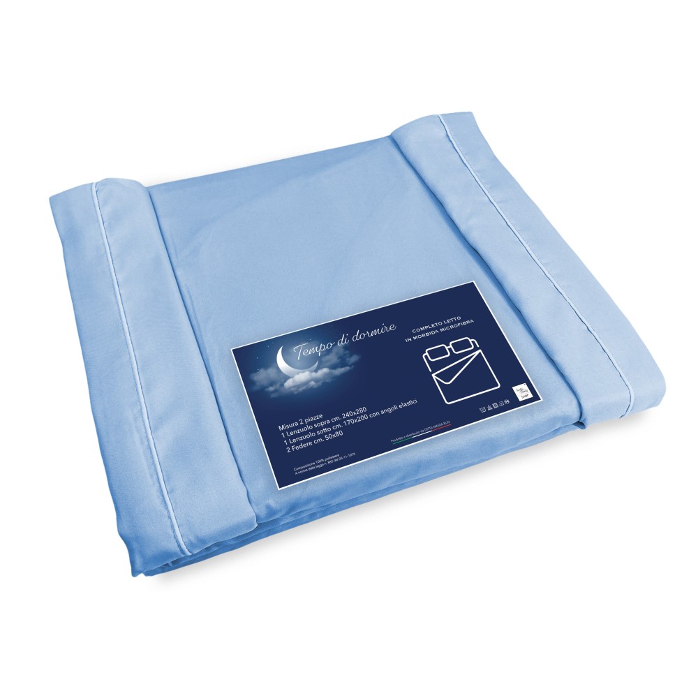 JUEGO DE SÁBANAS de microfibra suave SOLID BLUE 2-SQUARE cama doble sin plancha