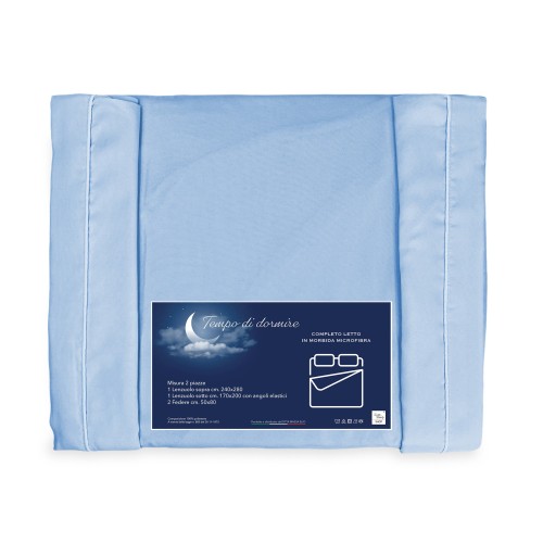 FEUILLE COMPLÈTE en microfibre souple SOLID COLOR BLUE Double 2 CARRÉS pas de repassage