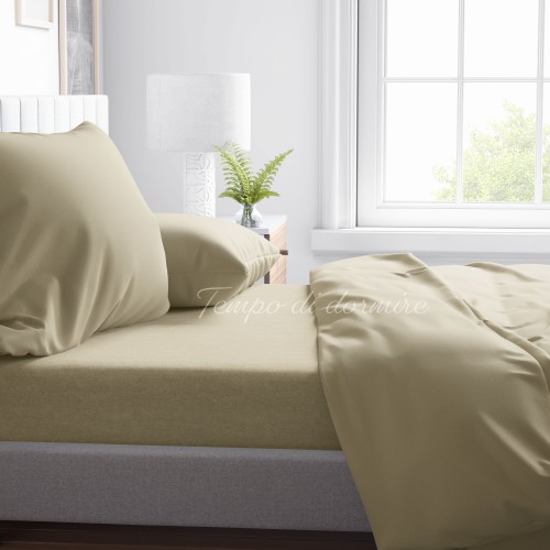 JUEGO DE SÁBANAS en microfibra suave BEIGE SÓLIDO Doble 2 CUADRADOS sin plancha