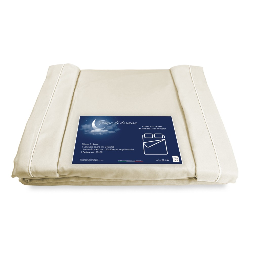 SHEET SET in soft microfiber SOLID BEIGE Double 2 SQUARES no iron