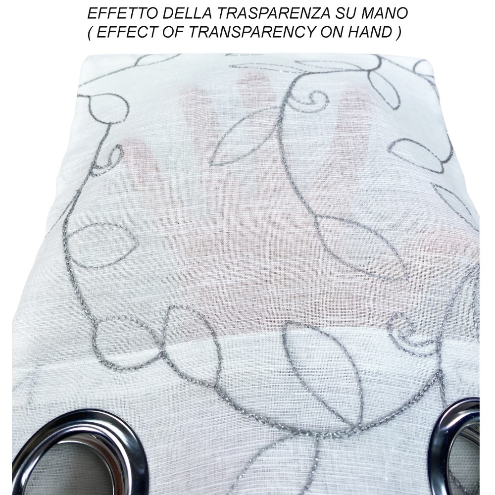 TENDA NOEMI ricamo MODERNO FOGLIA grigio cm. 140x290