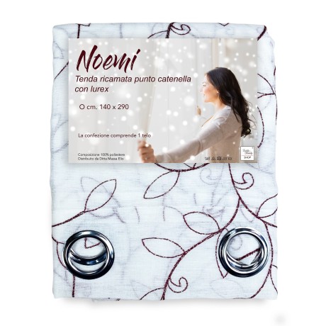 TENDA NOEMI ricamo MODERNO FOGLIA bordeaux cm. 140x290