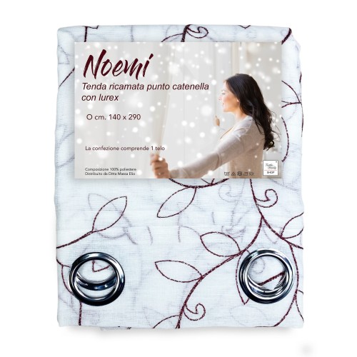 CORTINA NOEMI MODERN BURDEOS HOJA bordado cm. 140x290 milímetros