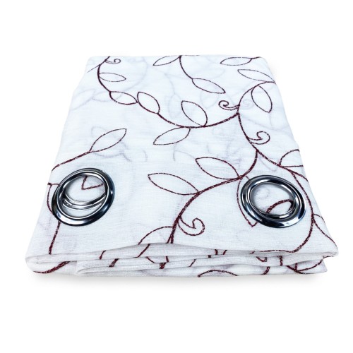 NOEMI RIDEAU BRODERIE MODERNE FEUILLE bordeaux cm. 140x290