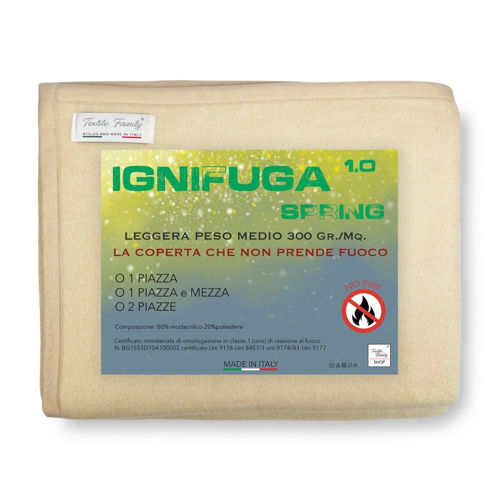 COPERTA IGNIFUGA SPRING antifiamma Peso Medio 1.0 ANTIFUOCO CLASSE 1 omologata MADE in ITALY Beige