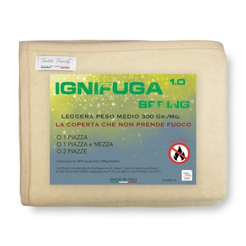 FIREPROOF BLANKET SPRING flame retardant Average weight 1.0 FIREPROOF CLASS 1 approved MADE in ITALY Beige