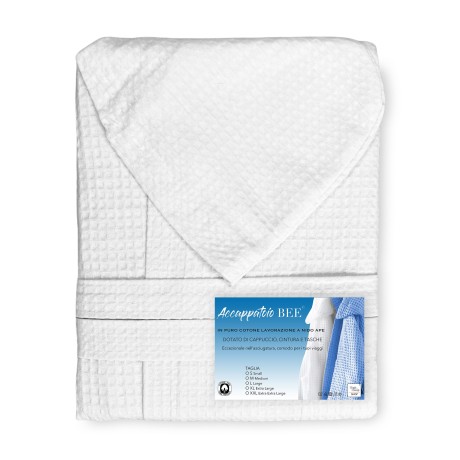 BEE Bee© Nest Bathrobe in Pure Cotton with Hood for Adults WHITE 2