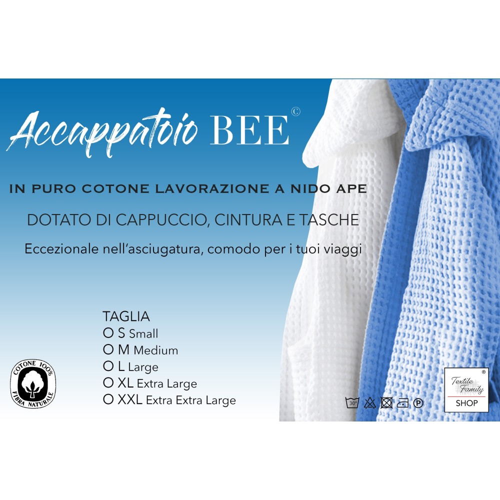 ACCAPPATOIO Nido Ape BEE© in Puro cotone con Cappuccio da Adulto BLUETTE