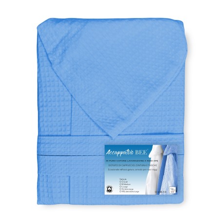 Peignoir Nest Ape BEE© en pur coton avec capuche pour adulte BLEU 2