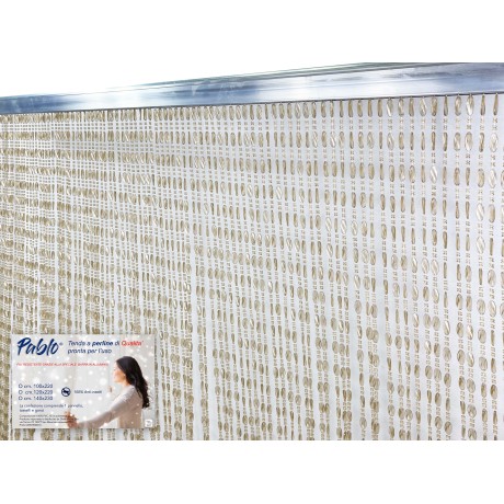 Cortina PABLO © con ABALORIOS anti-insectos BEIGE en PVC antirruido con varilla METÁLICA