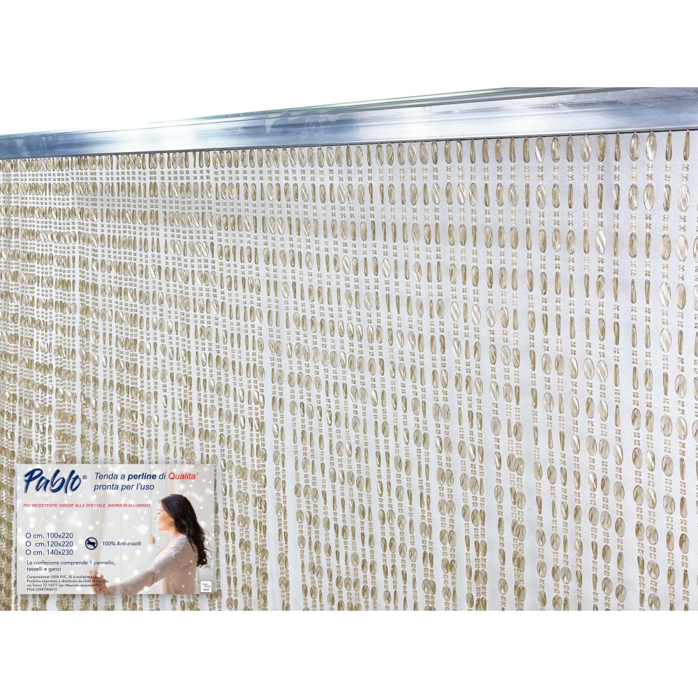 TENDA PABLO © a PERLINE anti insetti BEIGE in PVC antirumore con asta in METALLO