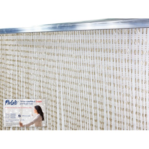PABLO © CURTAIN with BEIGE anti-insect BEADS in anti-noise PVC with METAL rod