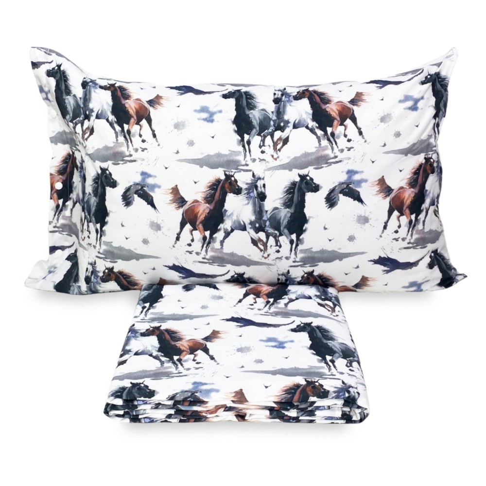 COPRIPIUMINO CAVALLO Cavalli in corsa in Puro cotone Made in Italy