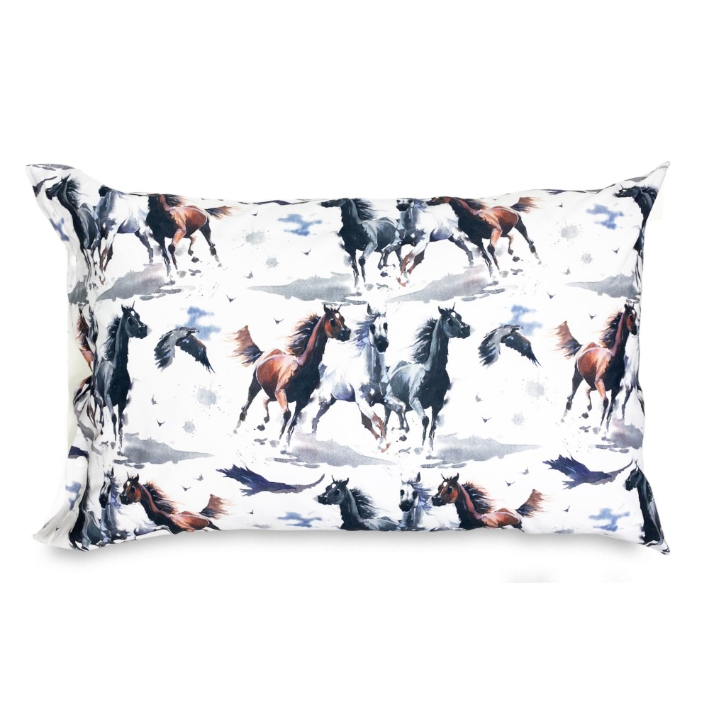 COPRIPIUMINO CAVALLO Cavalli in corsa in Puro cotone Made in Italy