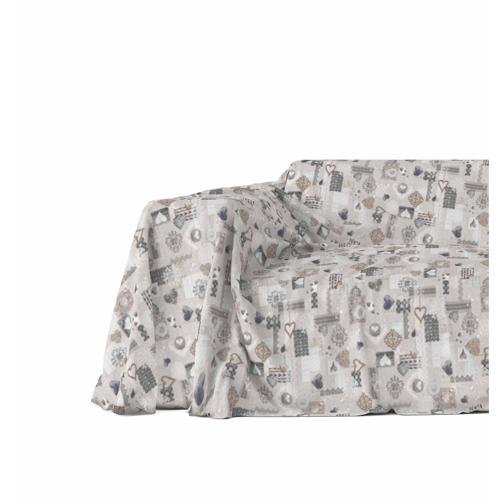 TELO ARREDO copritutto GRAN FOULARD COPRILETTO copridivano Tirolese SHABBY BEIGE