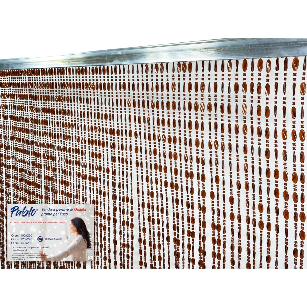 PABLO © TENT avec perles anti-insectes BROWN en pvc anti-bruit avec tige METAL
