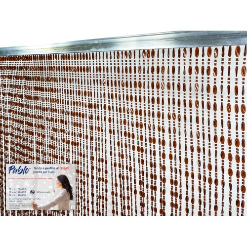 Cortina PABLO © con abalorios anti-insectos MARRÓN en PVC antirruido con varilla METÁLICA