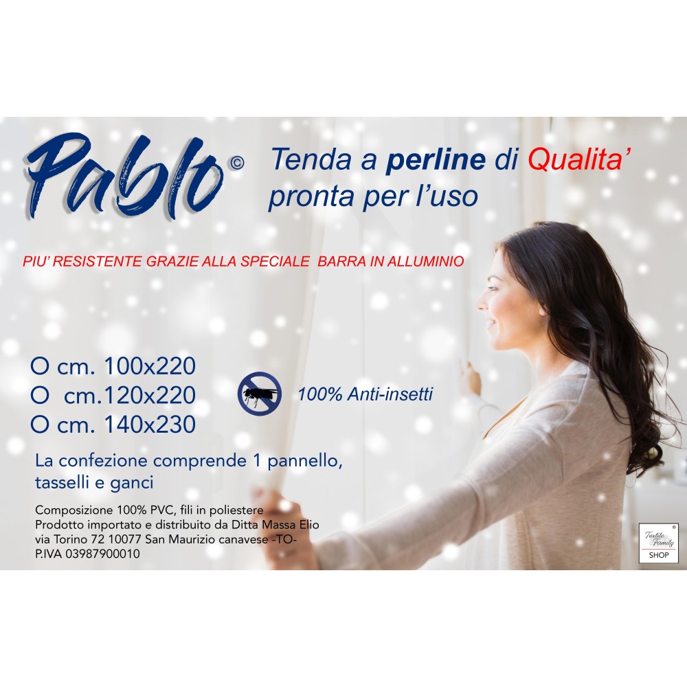 Cortina PABLO © con abalorios anti-insectos MARRÓN en PVC antirruido con varilla METÁLICA