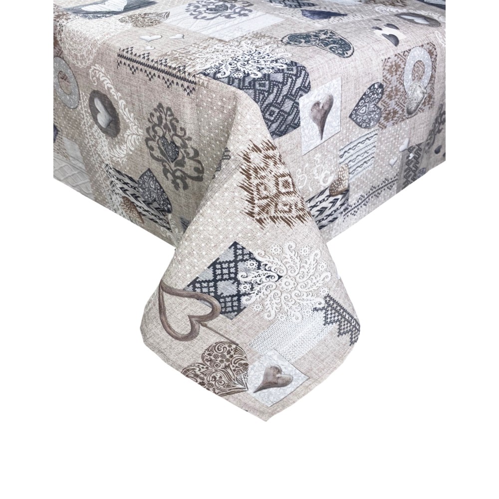 STAIN-RESISTANT TABLECLOTH RESINATED TORINO Tyrolean SHABBY Beige