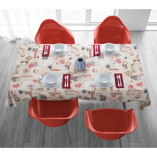 STAIN-RESISTANT TABLECLOTH RESINATED TORINO Tyrolean SHABBY Red