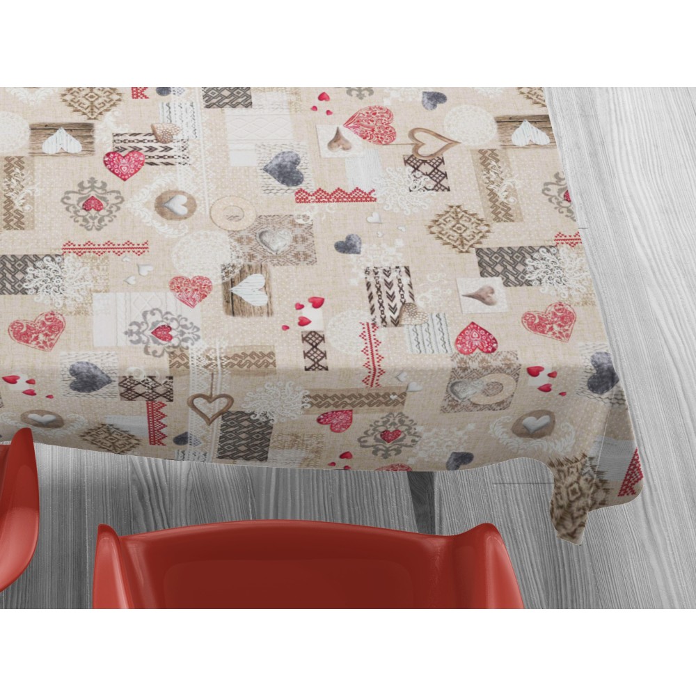 MANTEL ANTIMANCHAS TORINO RESINADO TIROLESA SHABBY ROJO