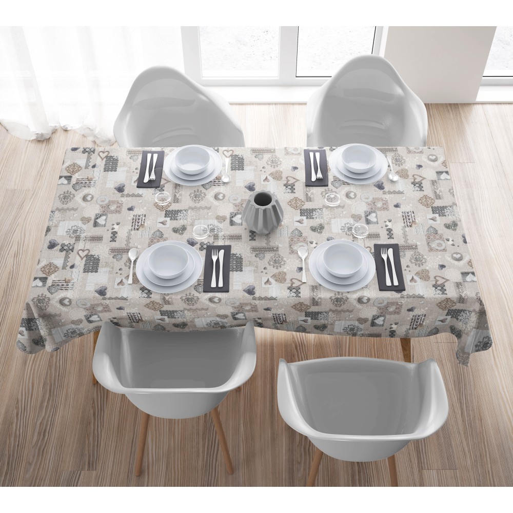 STAIN-RESISTANT TABLECLOTH RESINATED TORINO Tyrolean SHABBY Beige