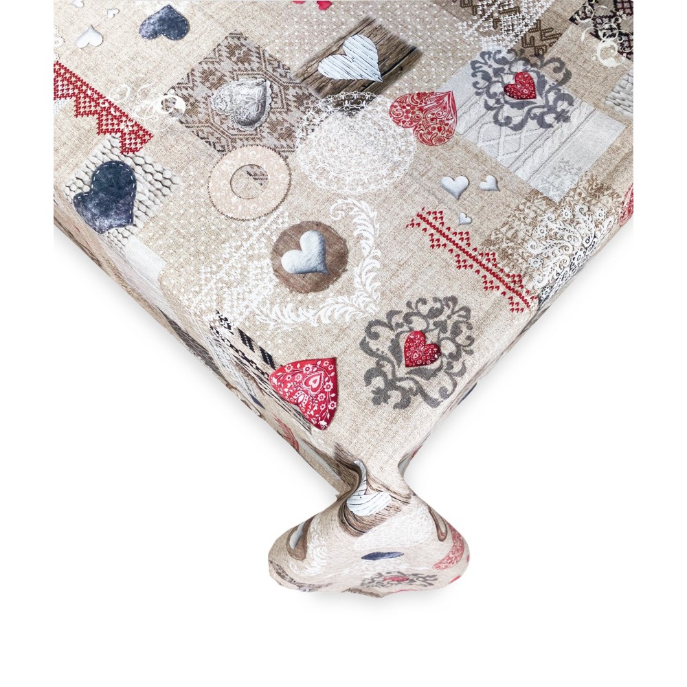 COTTON TABLECLOTH Tyrolean design SHABBY Red made in Italy