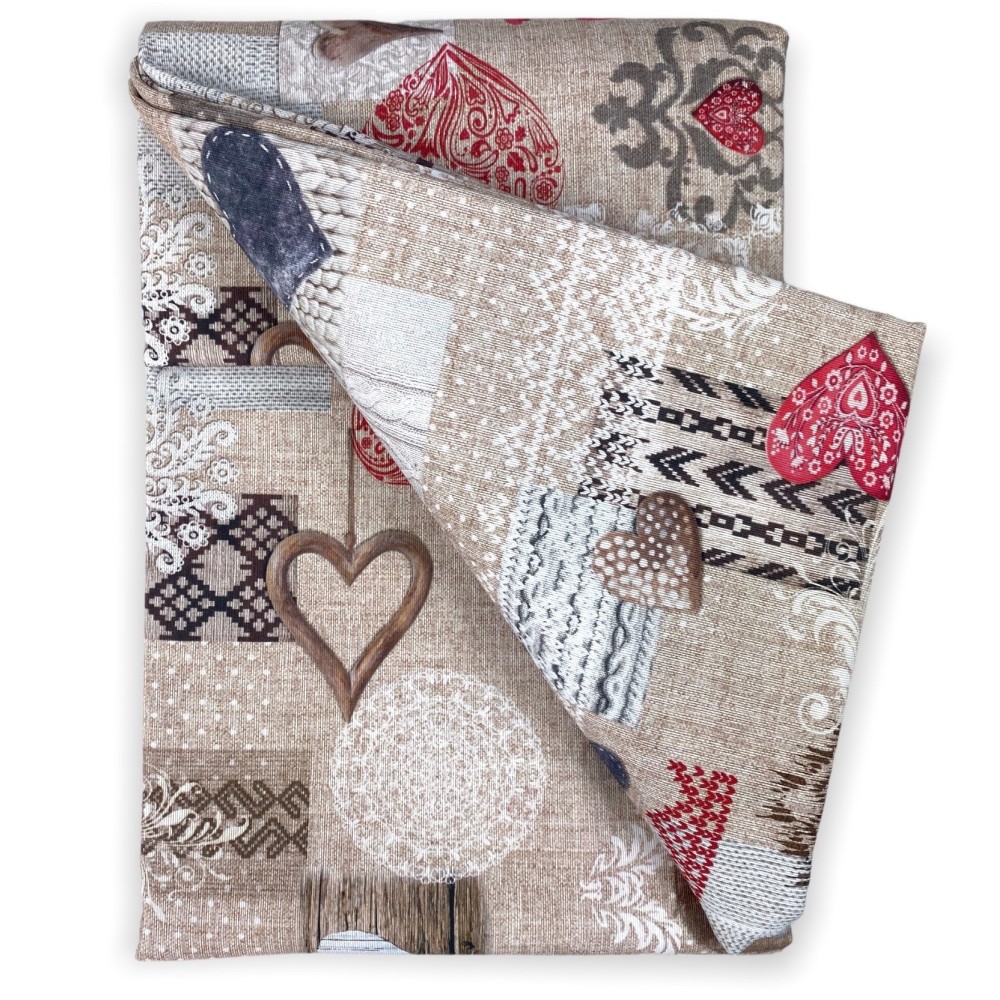 TOVAGLIA in COTONE disegno Tirolese SHABBY Rosso made in Italy
