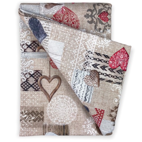 TOVAGLIA in COTONE disegno Tirolese SHABBY Rosso made in Italy
