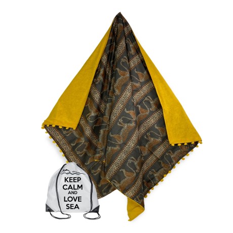 Toalla de playa doble Kikoy en algodón y rizo diseñada con leopardos