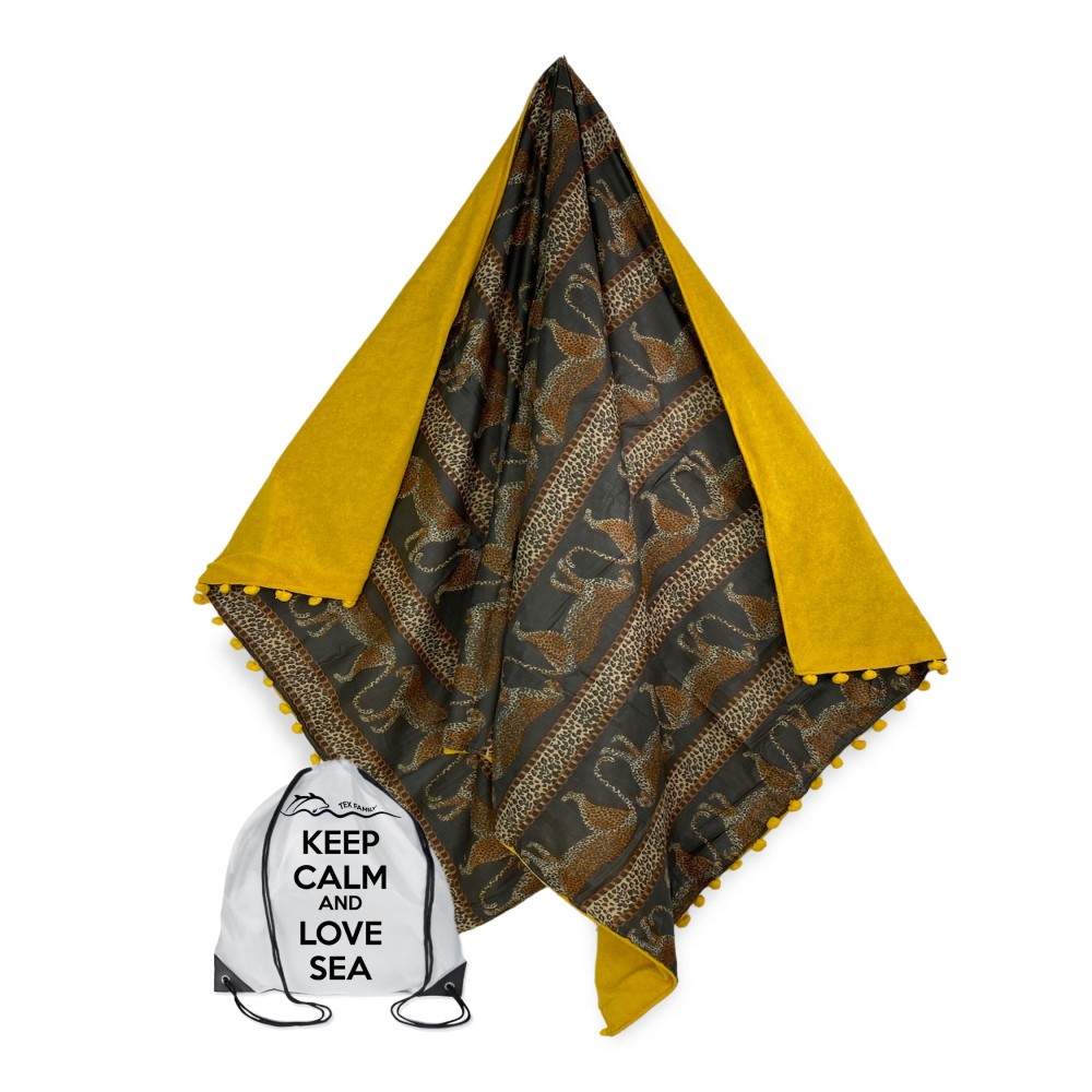 Toalla de playa doble Kikoy en algodón y rizo diseñada con leopardos